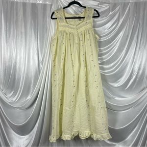 SOLD Adonna Yellow Gown with Lilac & Pink Embroidered Flowers Cotton Cottagecore